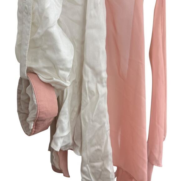 Laurie Solet LS Womens White Pink Open Boho Jacket Lightweight Roll Tab Sleeve M - Picture 3 of 14